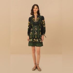 Farm Rio Black Flowers Arch Lenzing™ Ecovero™ Euroflax™ Mini Dress XS B1801